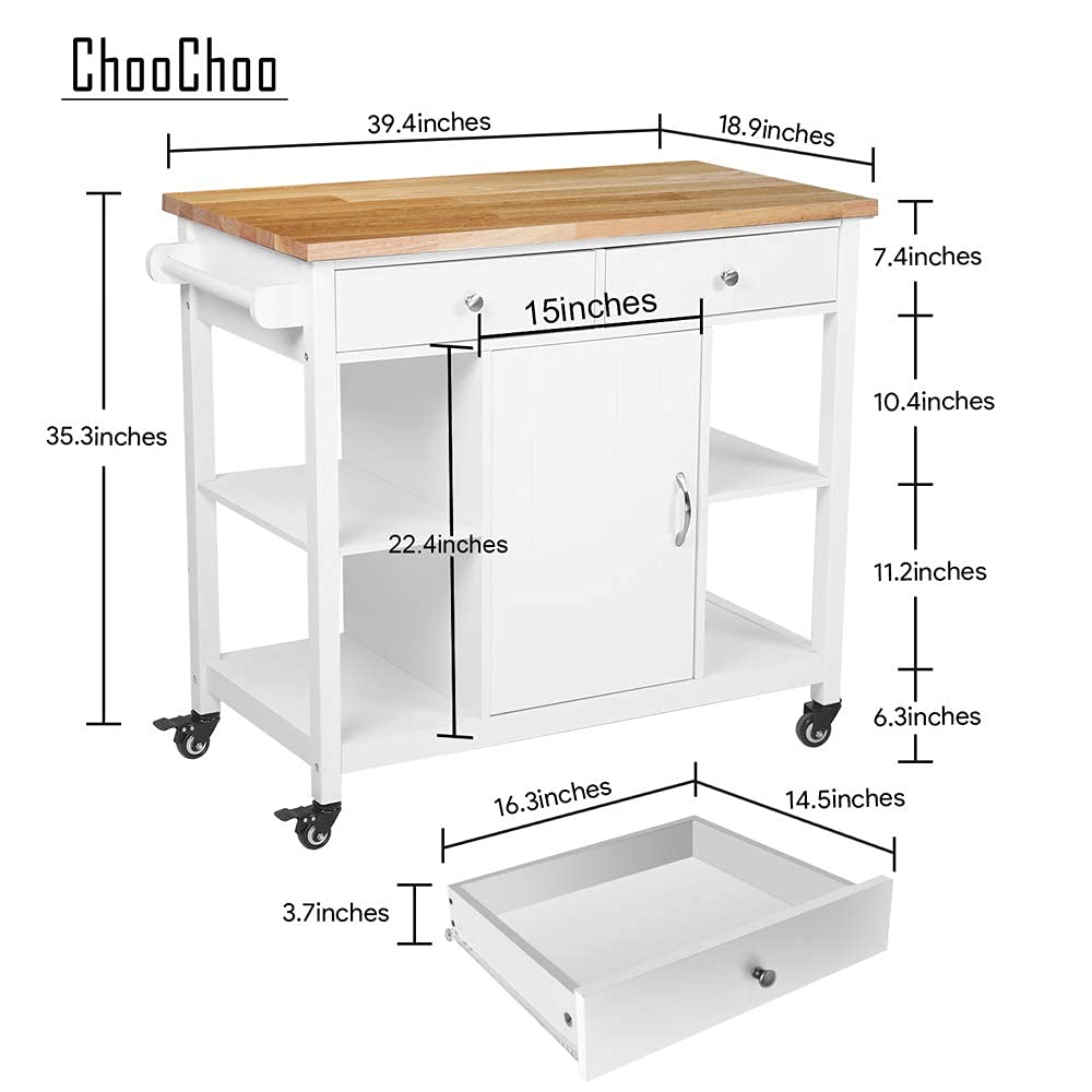 Kitchen Cart on Wheels with Wood Top, Utility Wood Kitchen Islands