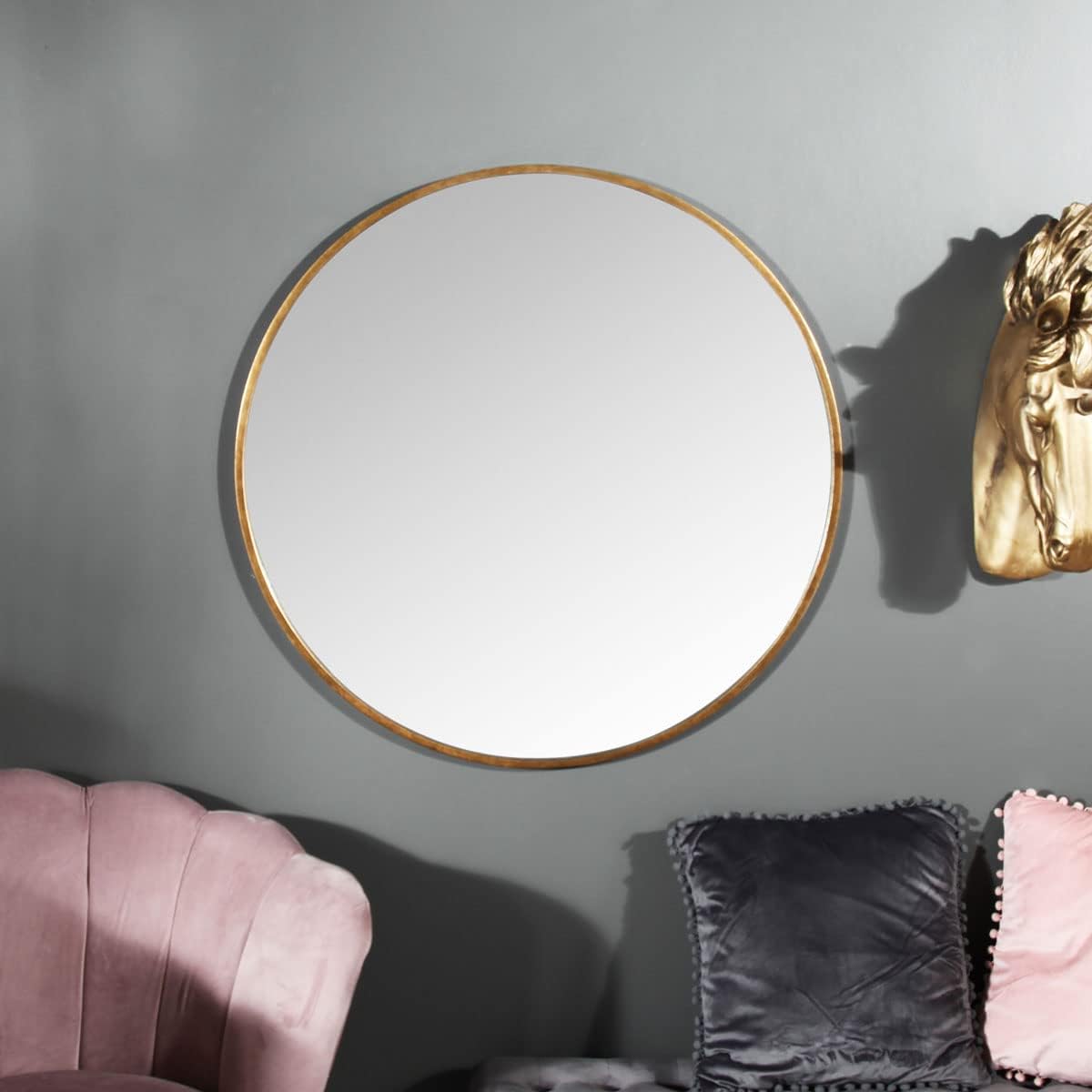 Large Round Gold Framed Wall Mirror 80cm x 80cm