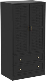 Armoire Wardrobe Closet with 2 Woven Doors, Wardrobe Cabinet