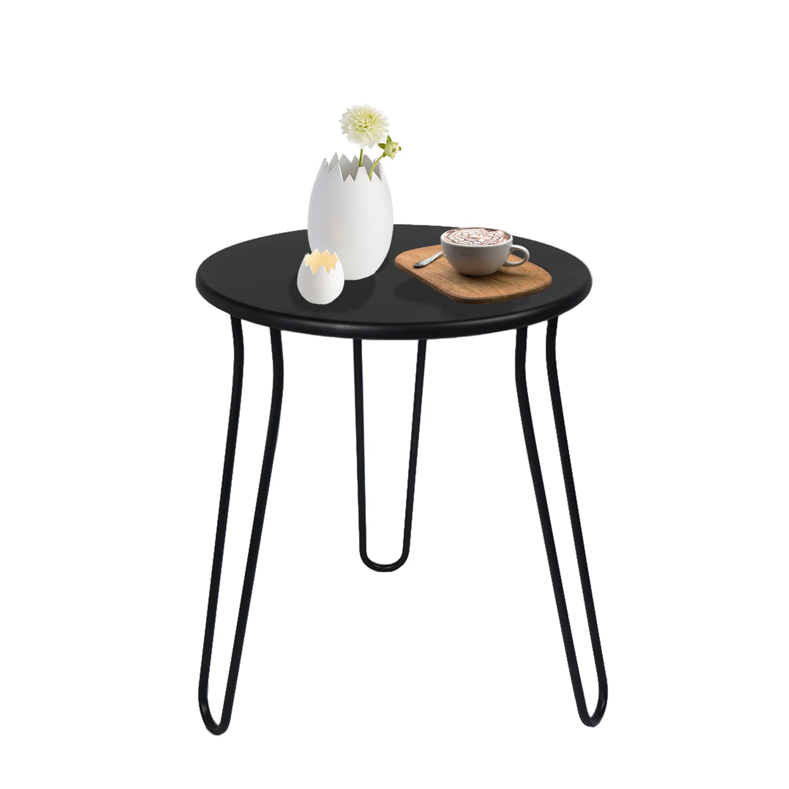 Small Patio Side Table, Weather Resistant Anti-Rust Outdoor Metal Patio Round End Table