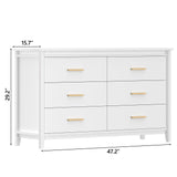 6 Drawers Wood Dresser for Bedroom, Wide Chest of Drawers