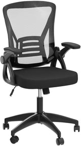 naspaluro Ergonomic Office Chair, Mid Back Desk Chair with Adjustable Height, Swivel Chair with Flip-Up Arms and Lumbar Support, Breathable Mesh Computer Chair for Home/Study/Working, Dark Black