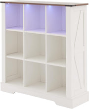 Cube Bookcase with Led Lights, 3 Tier Vintage Wood Bookshelf, Display Cabinet for Home Office, Living Room, Bedroom (White, 9)
