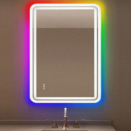 60 x 36 LED Bathroom Mirror RGB Backlit, Lighted Bathroom Mirror for Wall WRGB Backlit