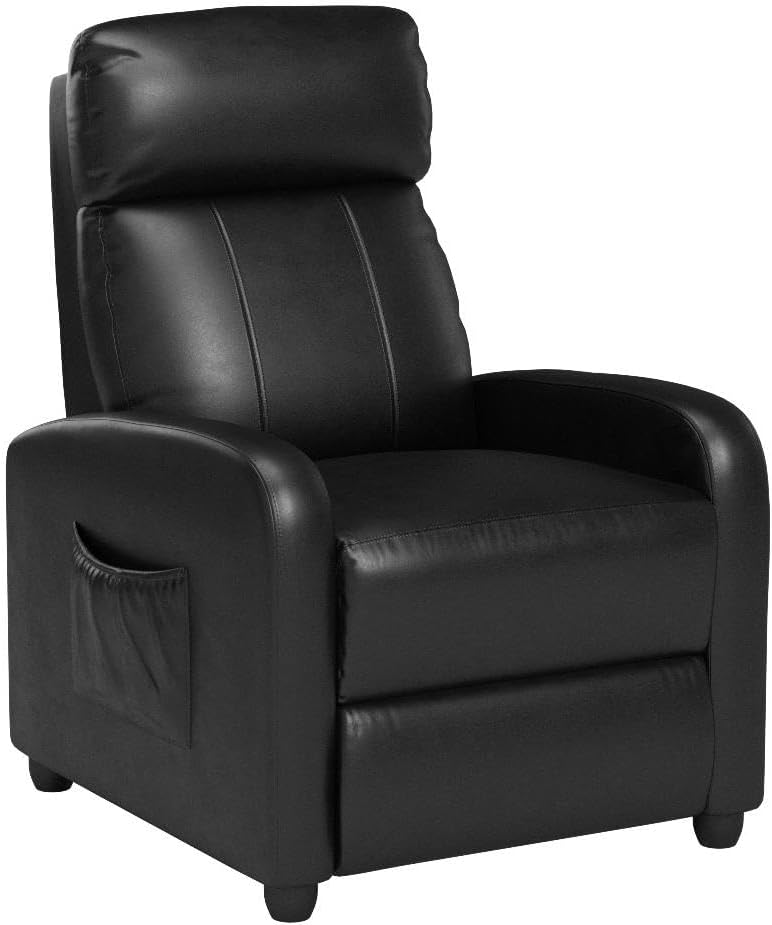 Recliner Chair, Massage Wingback Single Sofa w/Side Pocket, PU Leather Recliner