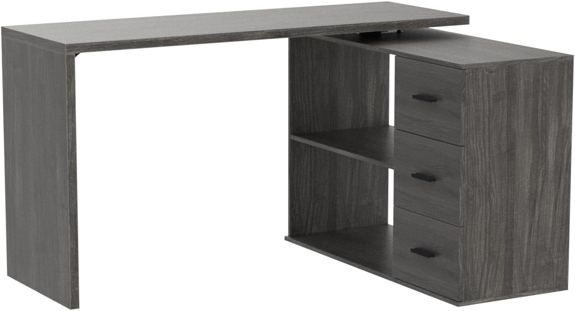 L Shaped Computer Desk with Drawers, 360 Rotating L Shape Desk with Storage Cabinet