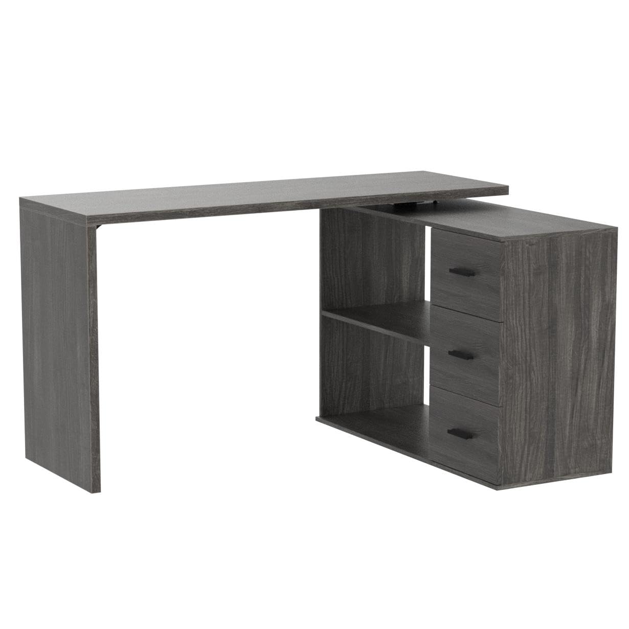 L Shaped Computer Desk with Drawers, 360 Rotating L Shape Desk with Storage Cabinet