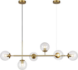 Lighting Globe Linear Chandelier 6 Light Amber Glass Pendant Light Fixture Gold Kitchen