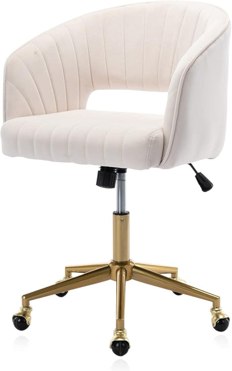 Velvet Home Office Chair, Modern Swivel Desk Chair with Gold Base, Round Solid Wheel,