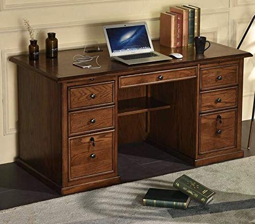 Solid Wood Oak Deluxe Executive Flat Top Desk 60wx29dx30h with Drawers