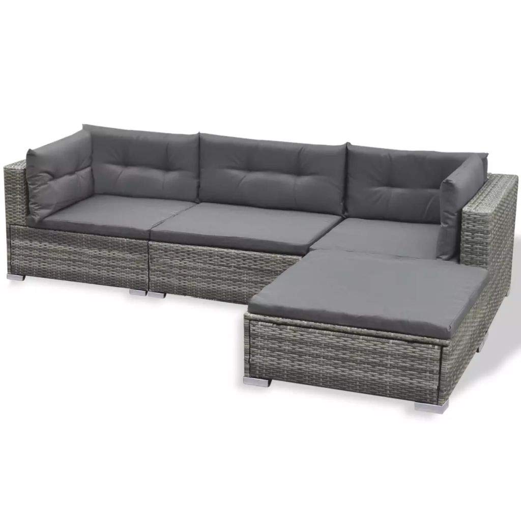6 Pcs Patio Outdoor Conversation Set, All-Weather Poly Rattan Outdoor Furniture Set with TeaTable for Backyard & Garden