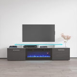 Rova BL-EF Fireplace TV Stand for TVs up to 85", Modern High Gloss 75" Entertainment