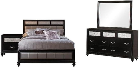 Barzini 4-Piece Bedroom Set with Upholstered Headboard, Eastern King, Black