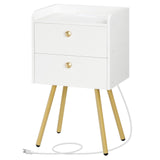 Nightstand with Charging Station, Modern Side Table with 2 Drawers