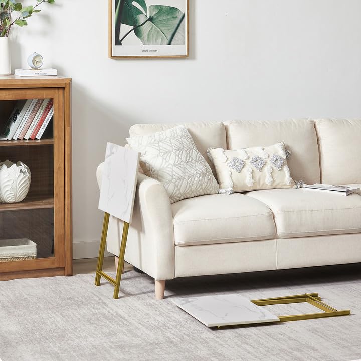 LuxFold 2-Piece Modern Marble Snack Tray Table Set with Cup Holder