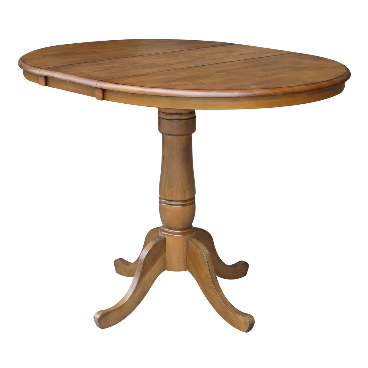 International Concepts 36" Round Top Pedestal Table with 12" Leaf-34.9" H-Dining or Counter Height, Pecan