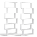 Tangkula 6-Tier Geometric Bookcase, Modern S-Shaped Storage Display Bookshelf for Living Room, Anti-Toppling Device, Home Office Wooden 6 Shelf Open Bookcase (2, White)