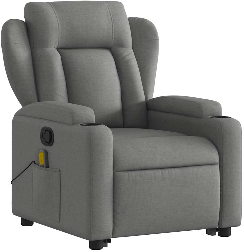 Massage Recliner Chair - Power Lift Armchair, Manual Tilt up to 135°, Vibration Massage, Cup Holders, Fabric, Dark Gray