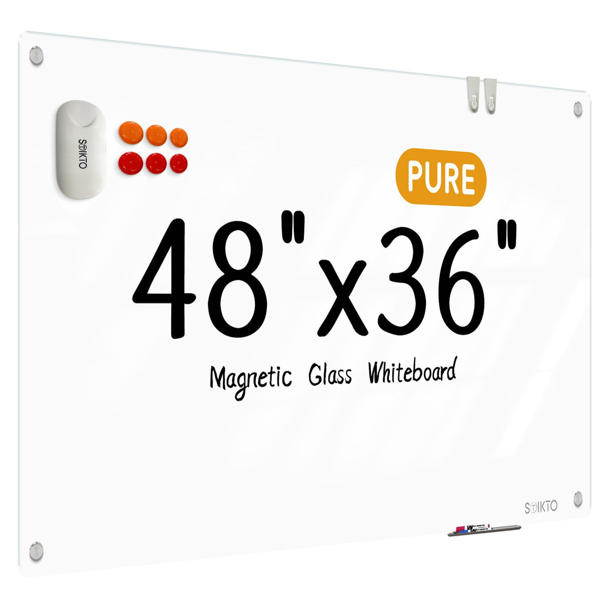 Glass Whiteboard - Glass Dry Erase Board 48" x 36" Magnetic Pure White Board Glass Writing Board White Boards