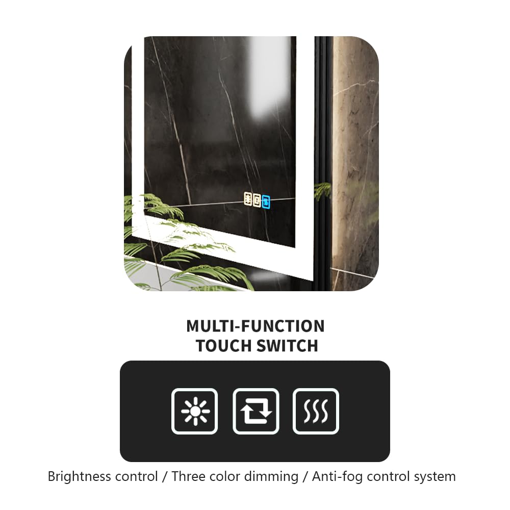 18x24 LED Smart Bathroom Mirror - Anti-Fog, Dimmable, Front & Backlit