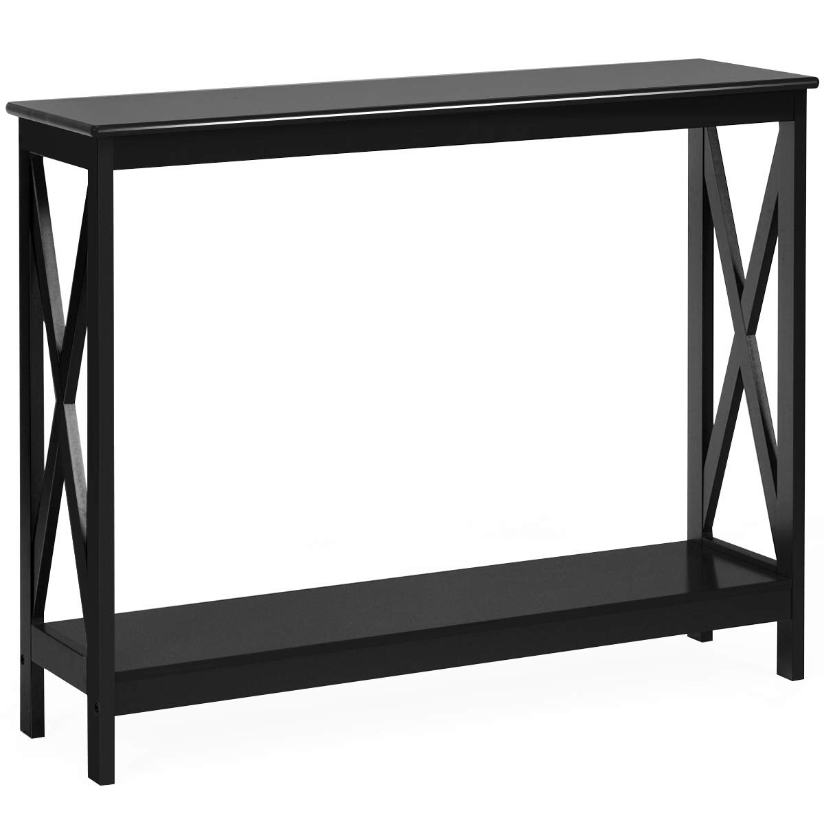 Console Table with Storage Shelf, Narrow Accent Table X Form Frame, 2-Tier Sofa Side Table