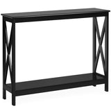 Console Table with Storage Shelf, Narrow Accent Table X Form Frame, 2-Tier Sofa Side Table