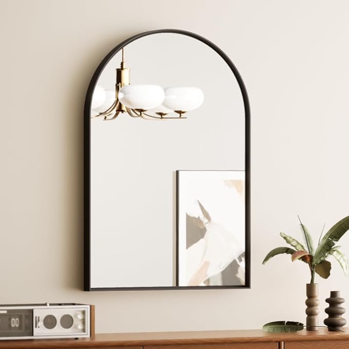 30×36 Black Arched Aluminum Mirror Bathroom with Tempered Glass,Shatterproof