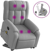 Up Power Lift Armchair - Light Gray Massage Recliner - Manual Adjust, Vibration Function, Fabric, Solid Frame