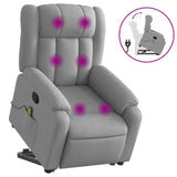 Up Power Lift Armchair - Light Gray Massage Recliner - Manual Adjust, Vibration Function, Fabric, Solid Frame