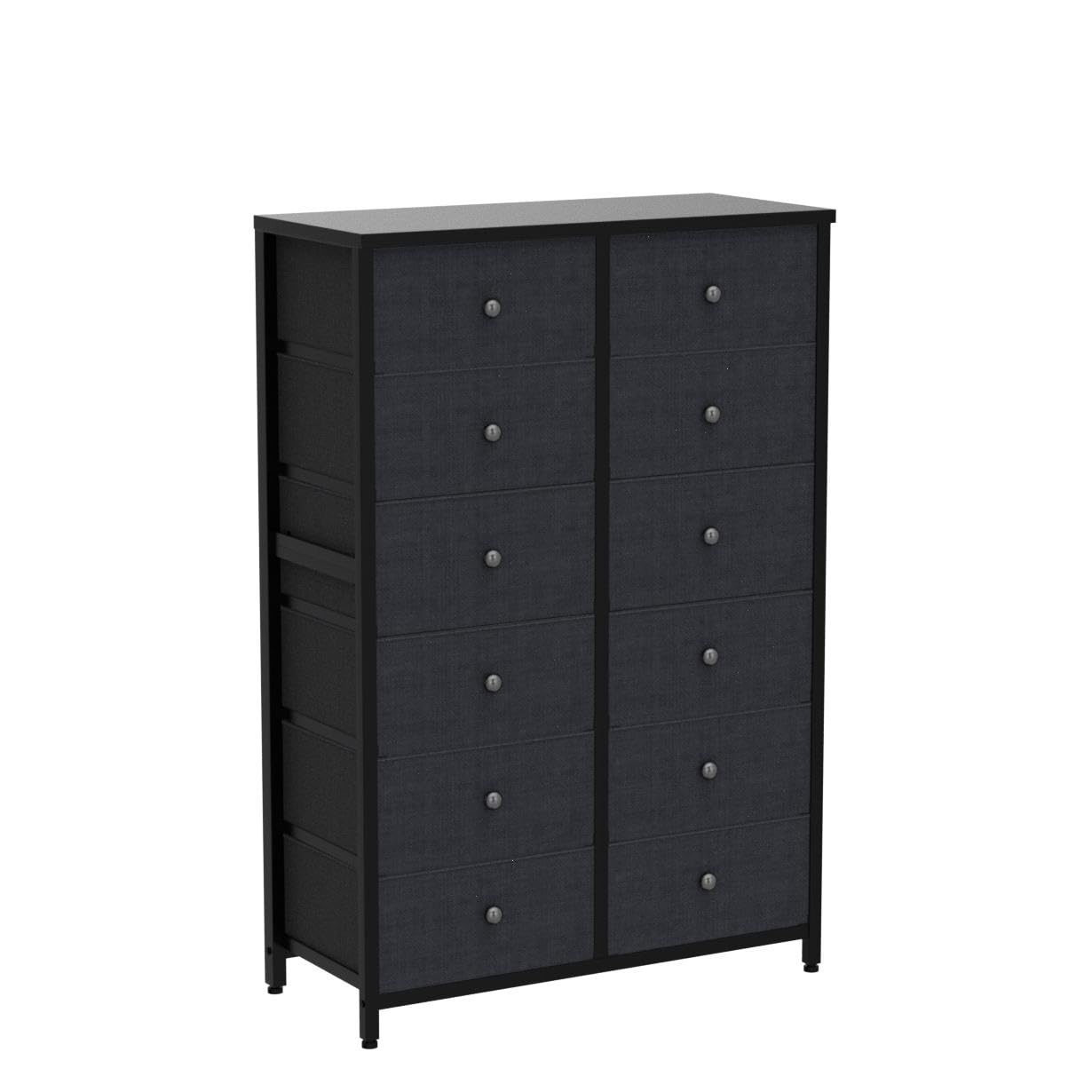 Dresser for Bedroom Tall Dresser with 12 Drawers Wooden Top and Metal Frame Black