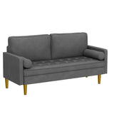 67" Mid Century Modern Loveseat Sofa, 2-Seater Velvet Tufted Love Seat Couch with Bolster Pillows, Golden Frosted Legs for Small Space, Living Room, Apartment, Bedroom (Grey)