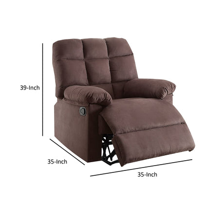 Cushioned Recliner With Tufted Back And Roll Arms, Brown