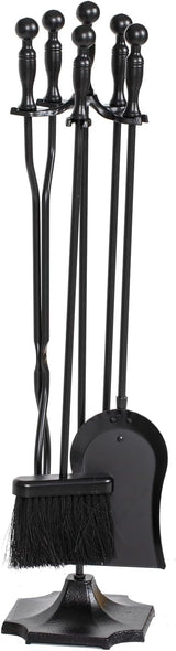 5 Pieces Fireplace Tools Set, Wrought Iron with Silver Pattern Fireplace Accessories Set