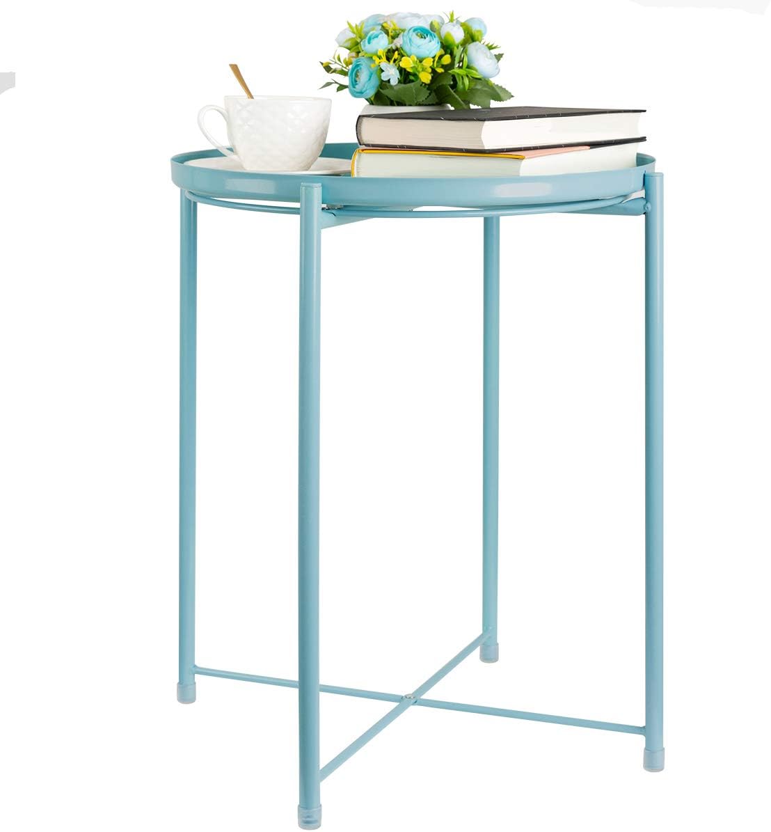 Tray End Table, Round Metal Tray Table Side Sofa Table Anti-Rust and Waterproof
