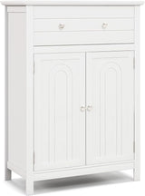 White Bathroom Cabinet, Freestanding Wooden Storage Cabinet w/Large Drawer & Cabinet,