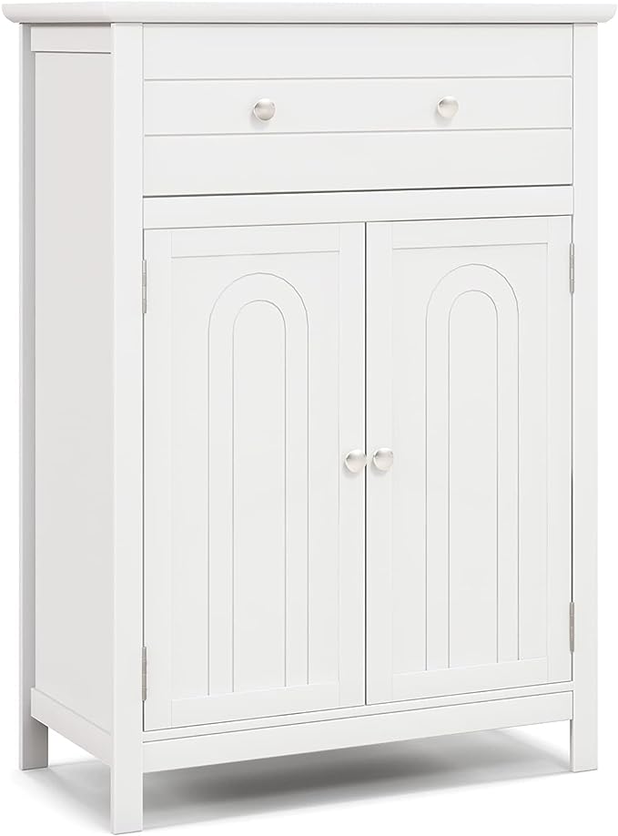 Bathroom Floor Cabinet, Freestanding Wooden Storage Cabinet with Large Drawer and Cabinet,