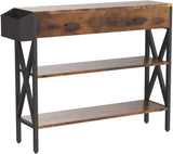 39" Console Table with 2 drawers, Industrial Entryway Table with 3 Tier Storage Shelves,