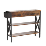 39" Console Table with 2 drawers, Industrial Entryway Table with 3 Tier Storage Shelves,