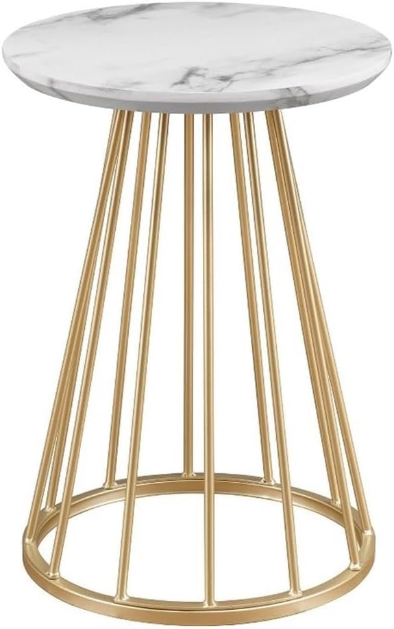 Vivv Modern Round Metal-Base Side Table, 16 Inch, Dark Walnut