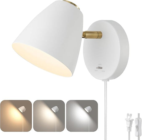 Modern Plug in Wall Sconces, Black LED Light Fixture, 3 Color Changeable Indoor