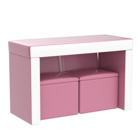 Kids Sofa Set 2-in-1 Multi-Functional Toddler Table Chair Set 2 Seat Couch Storage Box Soft Sturdy Pink