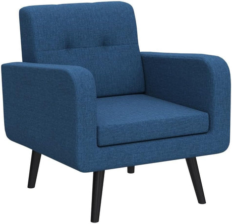 Giantex Upholstered Accent Chair Set of 2, Modern Mid Century Linen Fabric Living Room Chair with Arms, Max Load 265 Lbs, Comfy Tufted Single Sofa for Reading, Bedroom, Office, Club, Blue