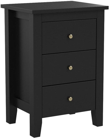 Nightstand with 3 Drawers Set of 2, Wooden Side Table w/Solid Wood Legs & Storage Cabinet, Bedside Accent Sofa Table for Bedroom Small Space, Black