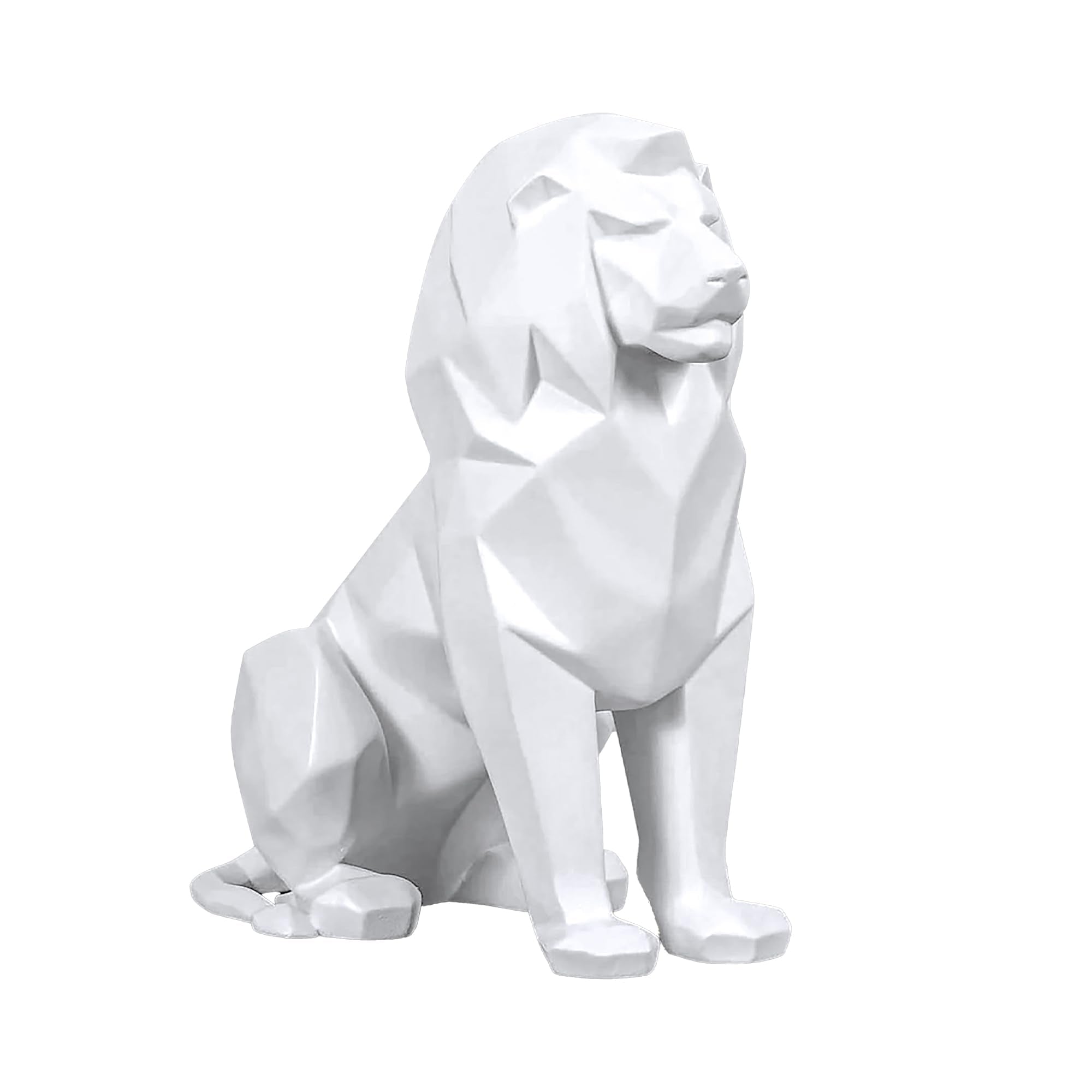 White Lion Sculpture - Abstract Geometric Animal Statue for Coffee Tables