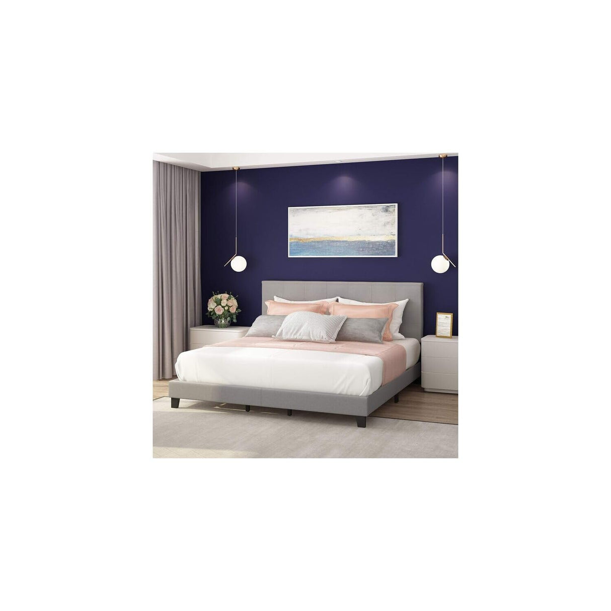 Maykoosh Contemporary Cool Button Tufted Bed Frame in Linen with 12 Piece Slat Style, King Size for A Stylish and Comfortable Bedroom Retreat