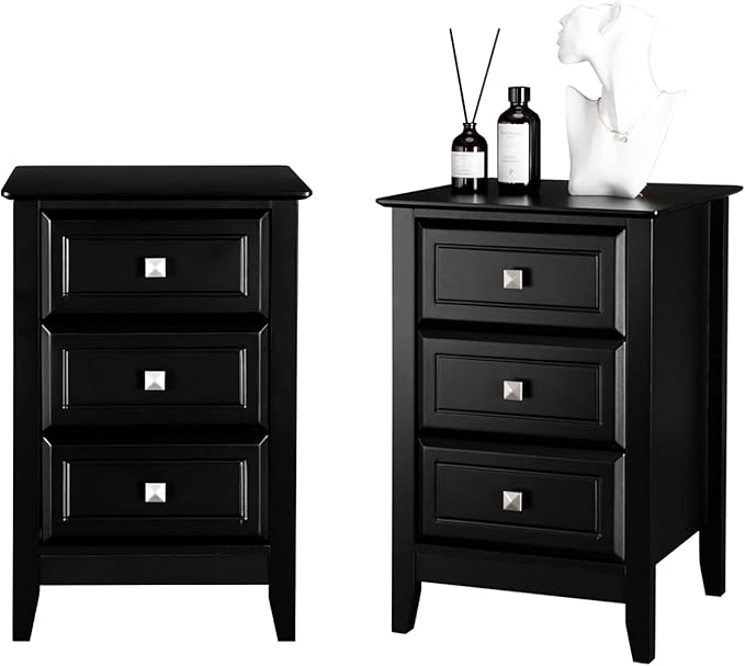 Upgraded White Nightstand with 3 Drawers, Modern Night Stands for Bedrooms Set of 2