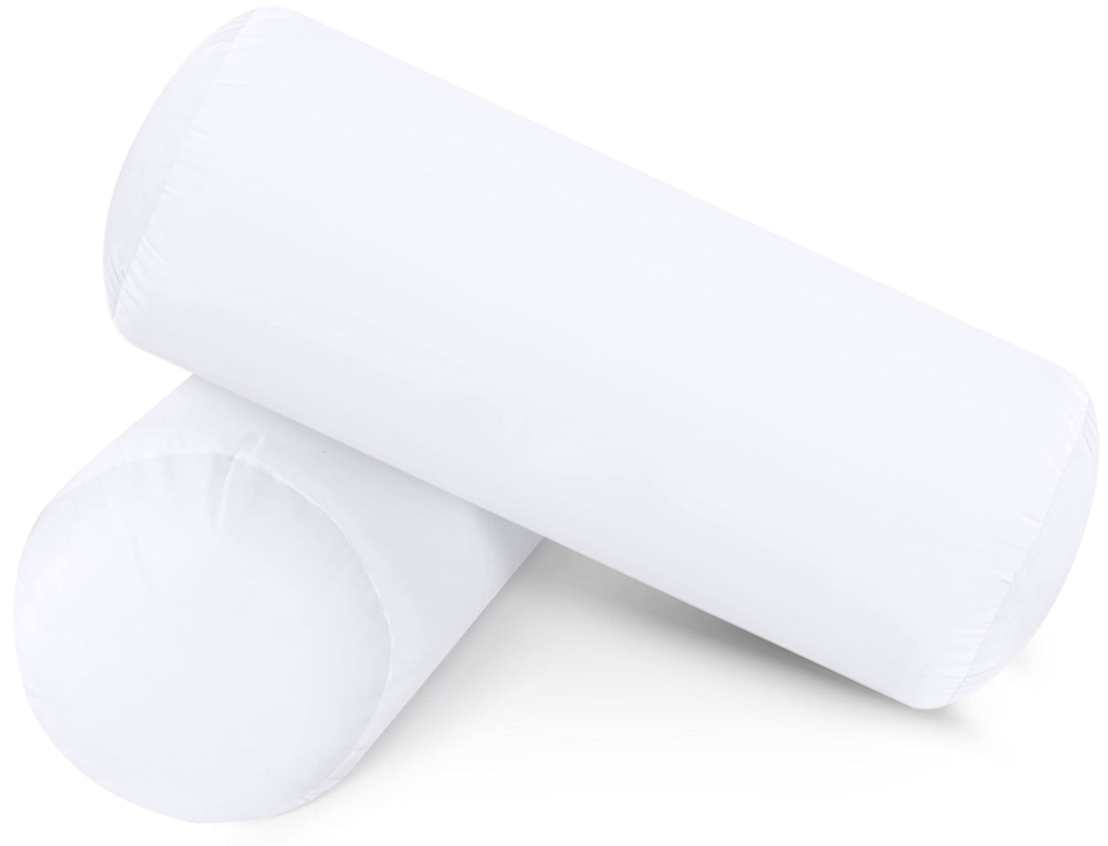 Bolster Pillows Insert (Pack of 2, White) - 6 x 16 Inches Bed and Couch Pillows
