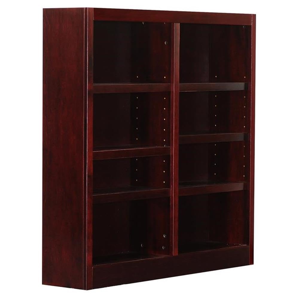 Traditional 48" Tall 8-Shelf Double Wide Wood Bookcase in Cherry