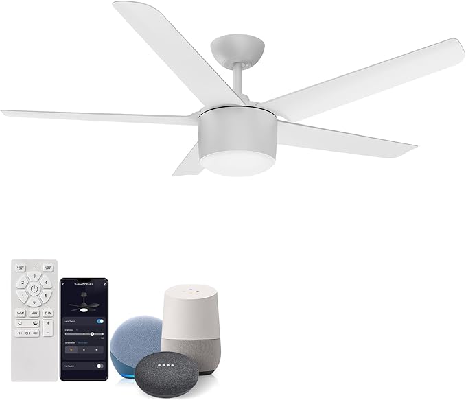 52 Inch Smart Ceiling Fan, DC Reversible Motor Noiseless Timing 3CCT Dimmable