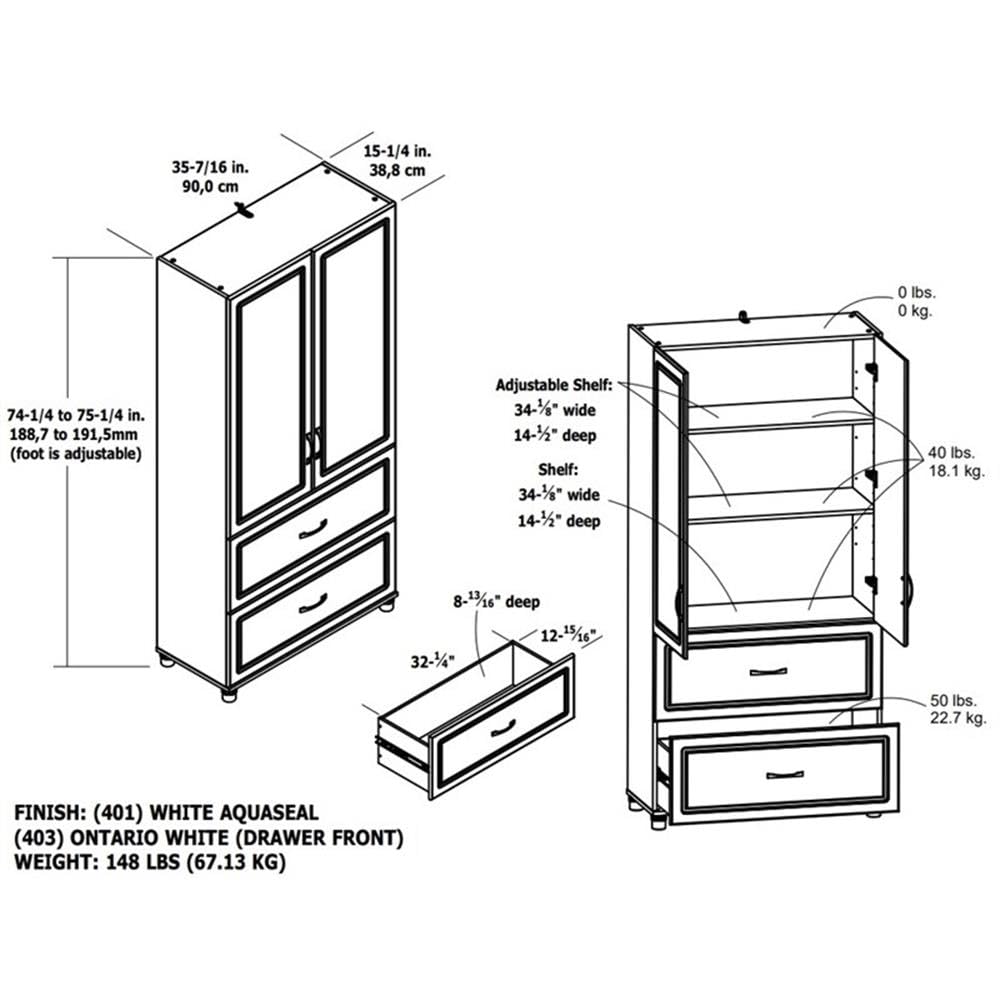 SystemBuild Evolution Kendall 36" 2 Door/2 Drawer Storage Cabinet - White